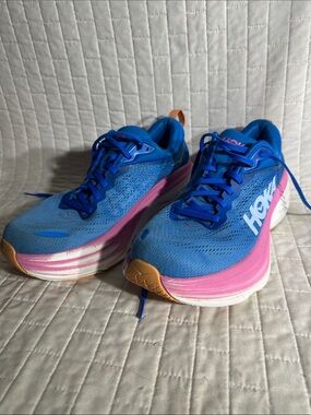 Hoka One One Women's Bondi 8 Blue & Pink Road Running Shoes